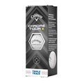 The black and silver Callaway 2024 Chrome Tour X Triple Track Golf Balls box features a golf ball image, hexagonal window, Triple Track red and blue lines, and text highlighting tour-level performance.