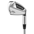 A close-up of the Callaway 2025 Apex Ai150 Mens Irons Set (4–PW) by golf360nz shows its sleek metallic finish and branding—perfect for golfers seeking forgiving mens irons.