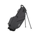 The charcoal Callaway 2025 Chase Stand Bag features a shoulder strap, multiple zippered pockets, and two extended legs for upright support—a lightweight, convenient golf bag from Callaway.