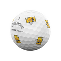 A white Callaway 2025 Chrome Tour Turnbox golf ball with the number 2 and yellow cartoon film reel characters—ideal for fans of snack-themed designs who want tour-level performance from Callaway.
