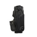 The black Callaway 2025 ORG 14 HD Cart Bag features multiple zippered compartments, a carrying handle, and waterproof design—ideal for any golfer.