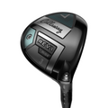 A close-up of the Callaway 2025 REVA Rise Womens Fairway Wood, featuring a sleek black and silver design, Callaway branding, and markings for high launch and easy distance.
