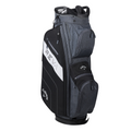 A black and gray Callaway golf bag, designed for the 2025 Womens REVA 11-Piece Package Set (Left-Handed), features zippered pockets, a large side logo, and a sturdy base, shown upright on a white background.