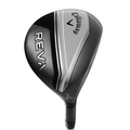 A close-up of the Callaway 2025 Women’s REVA 3-wood from the Left-Handed REVA 11-Piece Package Set, featuring a sleek black, silver, and white design engineered by Callaway for easy distance.