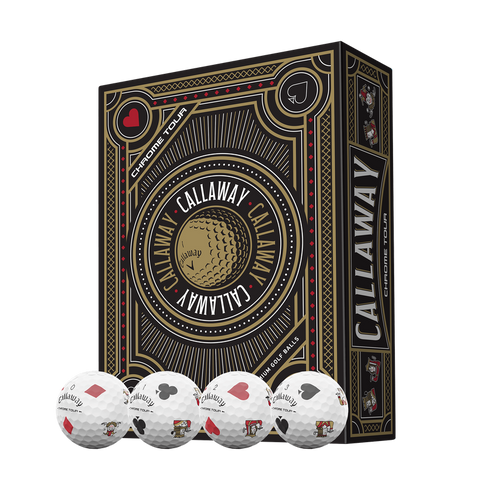 Callaway 2026 Chrome Tour Suits golf balls dozen box with four playing card suit designs