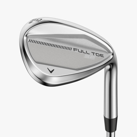 Callaway 2026 Full Toe SP Chrome wedge - face-on view showing the full-face milled grooves and Full Toe SP branding