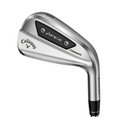 The Callaway Apex Ai200 2024 Irons Set (4-PW) features a sleek silver design, signature branding, screw details, and Ai Smart Face Technology for enhanced performance.