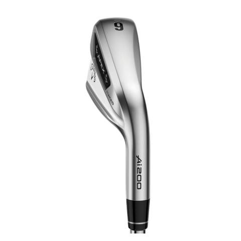 A silver Callaway Apex Ai200 2024 9-iron, marked "i5300" on the hosel and "9" on the toe, is displayed against a white background, echoing innovative Ai Smart Face Technology from the Callaway Apex Ai200 Irons Set (4-PW).
