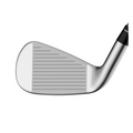 Close-up of a Callaway Apex Ai200 2024 Irons Set (4-PW) club head, highlighting precise horizontal grooves and showcasing Callaway's advanced Ai Smart Face Technology against a white background.