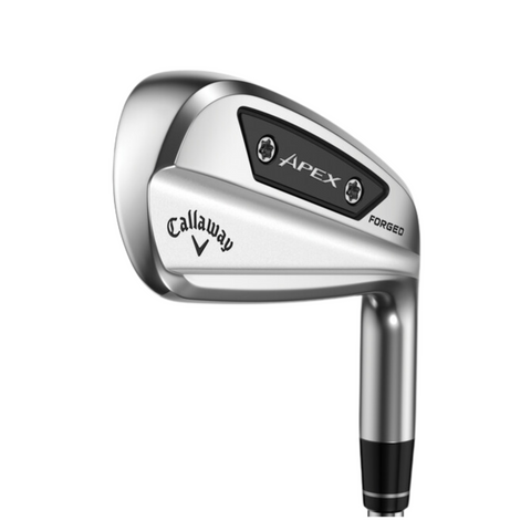 The Callaway Apex Ai200 2024 Irons Set (4-PW) is displayed against a white background, featuring the Callaway logo and black detailing near the clubhead top, highlighting the precision craftsmanship of these forged irons.