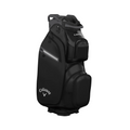 The Callaway Cargo 25 Cart Bag is a black golf bag with several zippered pockets, compartments, and a sturdy base. It features the white Callaway logo on the front and a top handle—ideal for New Zealand golfers.