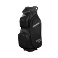 A black Callaway Cargo 25 Cart Bag stands upright against a white background, featuring multiple zippered compartments and pockets. The Callaway logo is near the base of this golf cart bag, a favorite among New Zealand golfers.