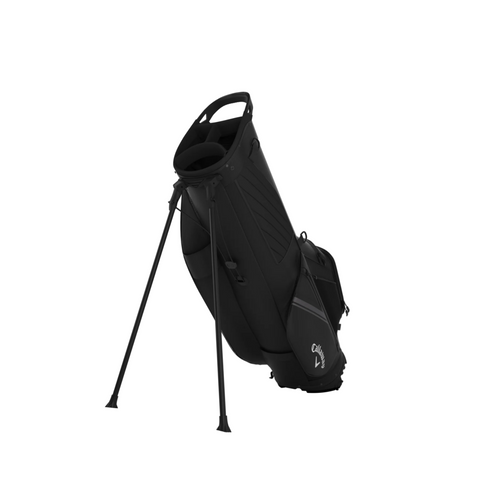 The Callaway Chase Stand Bag 2025 in black is a lightweight golf bag with a durable stand, multiple compartments, and a carrying handle, shown on a white background.