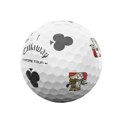 Callaway 2026 Chrome Tour Suits golf ball with clubs playing card design