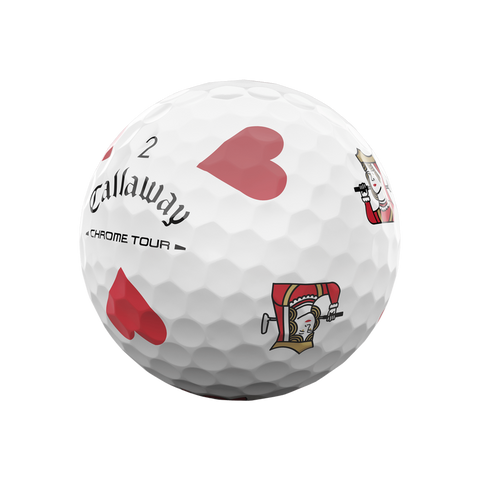 Callaway 2026 Chrome Tour Suits golf ball with hearts playing card design
