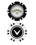 Two golf chip-shaped Callaway branded accessories on a plain white background, one showing the Callaway logo and the other showing the Callaway checkmark.