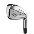A close-up of the Callaway Elyte Mens Irons Set highlights its textured clubface, sleek metallic finish, and engraved Callaway branding—designed for easy distance and impressive forgiveness.