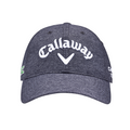 The Callaway Elyte Tour Authentic Performance Pro Hat is a dark gray golf hat with a curved brim, featuring white Callaway embroidery on the front, side logos, and moisture-wicking fabric for all-day comfort.