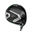 A close-up of the Callaway Elyte Triple Diamond Driver head highlights its tour-inspired black and silver design with a carbon fiber texture, visible screws, and Callaway branding, underscoring the driver’s refined details.