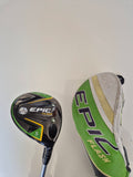 Used Callaway Epic Flash women's right-handed 18 degree 5 wood with visibly worn and peeling matching headcover