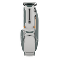 The Callaway Fairway C HD Stand Bag, in gray and white, stands upright with a top handle, multiple compartments and pockets, zippers, and the Callaway logo on its side.
