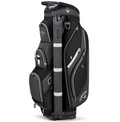 The Callaway Forrester Cart Bag | Prior Generation by Callaway comes in Black/Silver, featuring multiple zippered pockets, compartments, a sturdy handle, cart-friendly design, shoulder strap, and bold white accents.