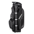The Callaway Forrester Cart Bag | Prior Generation in Black/Silver features multiple zippered pockets, a side handle, and prominent Callaway branding—a lightweight, cart-friendly golf bag designed for convenience.