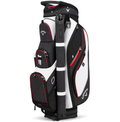 The Callaway Forrester Cart Bag | Prior Generation, in White/Black/Red, features multiple zippered pockets, carrying handles, and club dividers; this cart-friendly bag stands upright on its base.