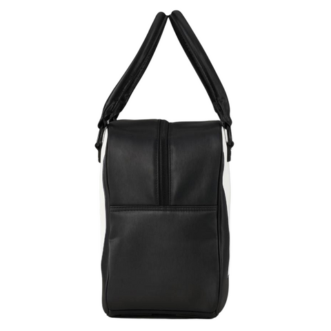 The Callaway Practice Caddy, in black and white, stands upright with extended handles and a side zipper—ideal as a golf ball bag for range practice.