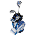 The Callaway Junior XJ Level 1 4-Piece Golf Set features a blue, white, and black Callaway bag with three junior metal-headed clubs—an ideal kids’ golf set for young players.