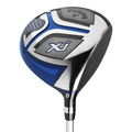 A close-up of the Callaway Junior XJ Level 2 6-Piece Golf Set driver, showcasing its sleek silver, black, and blue design with Callaway logo and XJ branding—ideal for aspiring junior golfers.