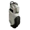 The Callaway ORG 14 Cart Bag 2024 features a light gray and black design, multiple zippered compartments, a 14-way top divider, a top handle, and the Callaway logo on the side.