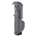 A gray Callaway Par 3 Stand Bag stands upright against a white background. This lightweight Callaway golf bag features a minimalist design with a top handle, side pocket, and two slim black stand legs for support.