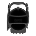 Top-down view of a black Callaway Par 3 Stand Bag, featuring three main openings and side clips to organize and separate items, resembling a durable golf bag.