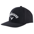 The Callaway Performance Pro Hat in black features a flat brim and white embroidered Callaway logo with checkmark, delivering stylish, moisture-wicking comfort on and off the golf course.