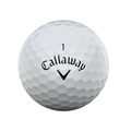 A white Callaway REVA Golf Ball featuring a black chevron logo, the number 1, and a dimpled surface. Designed for women golfers, its low-compression core delivers distance and control. Brand: Callaway. Product Name: Callaway REVA Golf Balls.
