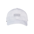 The Callaway Relaxed Retro Cap is a white vintage-style golf hat with a subtle floral pattern and a front rectangular patch reading Callaway Golf Co. in gray—ideal for anyone seeking a classic Callaway golf cap in NZ.