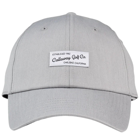 The Callaway Relaxed Retro Cap by Callaway features a light gray design with a white patch that reads Callaway Golf Co. Established 1982 Carlsbad, California—a classic vintage golf hat for those seeking NZ-style golf caps.
