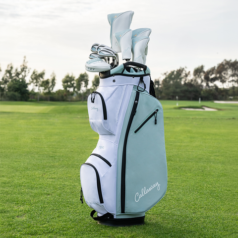 Callaway REVA 2026 women’s 11-piece Peach/Surf package set on a golf course