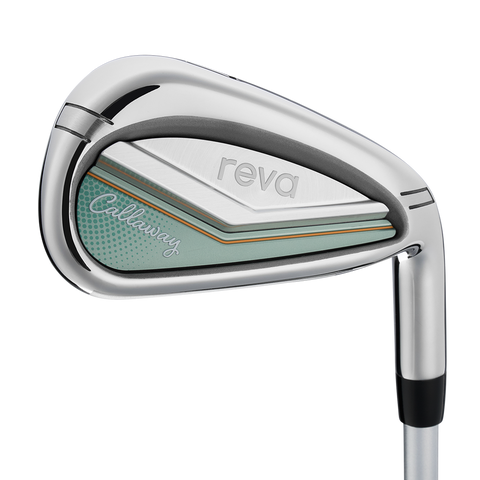 Callaway REVA 2026 Peach/Surf women’s cavity-back iron, studio close-up