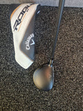 Used Callaway Rogue ST Max women's 5 wood at address with matching headcover