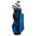 Callaway Women's Reva 11 Piece Package Set in blue, standing upright with golf clubs fully enclosed in the matching bag