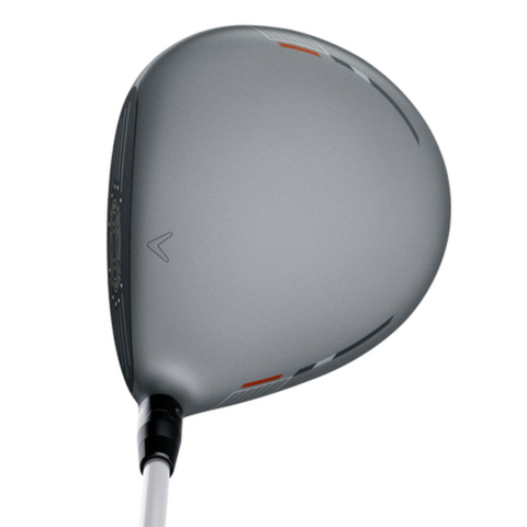A close-up of the Callaway X Hot Driver clubhead from above highlights its matte metallic gray finish, subtle red accents, and fast face technology for increased forgiveness—crafted by Callaway for modern golfers.