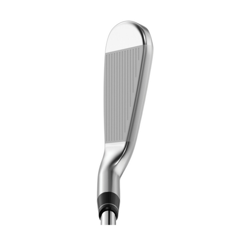 Address view of the Callaway Apex Ai200 iron head, showcasing the slim topline and the detailed grooves on the clubface.