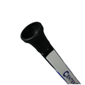 Close-up of the Center Cutt A Competition Putter Grip in white and black, showing its black rubber tip and part of the white/blue shaft against a plain white background.