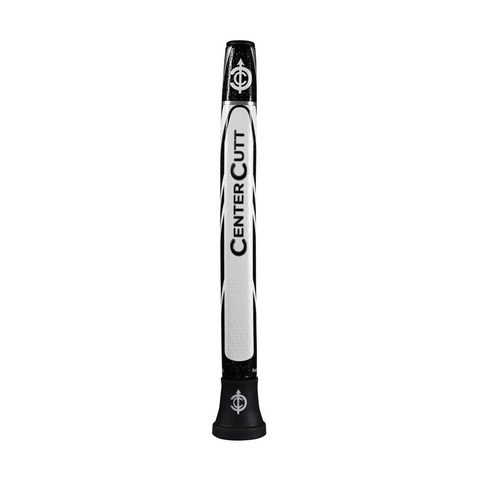 A white and black Center Cutt AA Competition Putter Grip featuring the brand name Center Cutt printed on it, with a performance polymer blend tour-style grip and a flared black knob at the base.