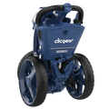 Navy Clicgear golf push cart with 'clicgear' branding on a white background