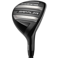 A close-up of the Cobra 2025 Baffler Iron & Hybrid Set (4/5 H, 6-PW + SW Graphite) club head highlights its black and silver design—ideal for golfers wanting easy-launch hybrids and forgiving graphite irons from Cobra.