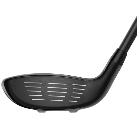 Close-up of the Cobra 2025 Baffler Iron & Hybrid Set club head by Cobra, featuring a grooved face and graphite shaft—ideal for golfers seeking forgiving irons—shown against a white background.