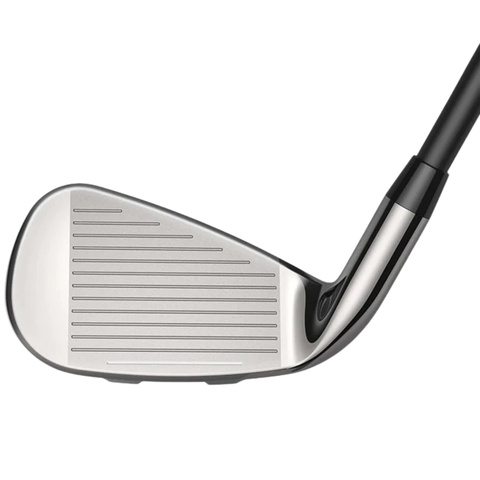 A close-up of the Cobra 2025 Baffler Iron & Hybrid Set by Cobra, highlighting the grooved metal face and black shaft—crafted for easy-launch hybrids and forgiving graphite irons.